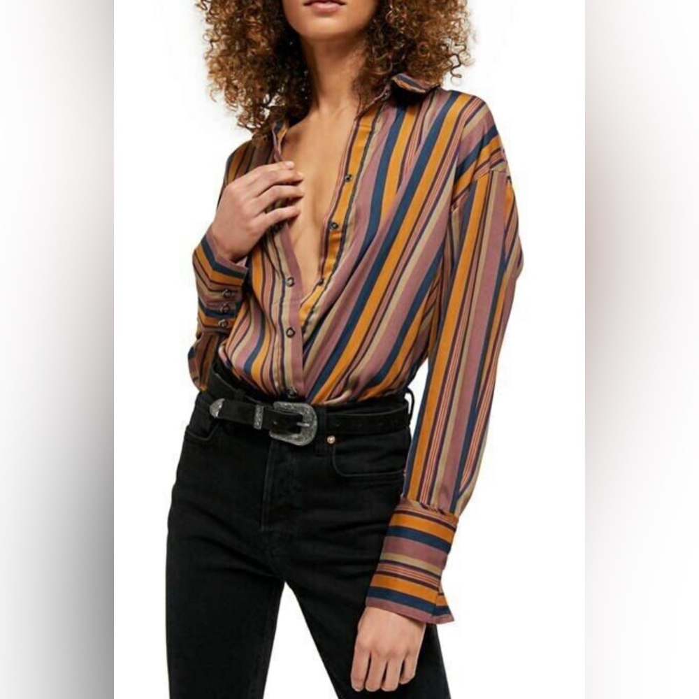 We The Free All Smile Striped Sateen Shirt Size L